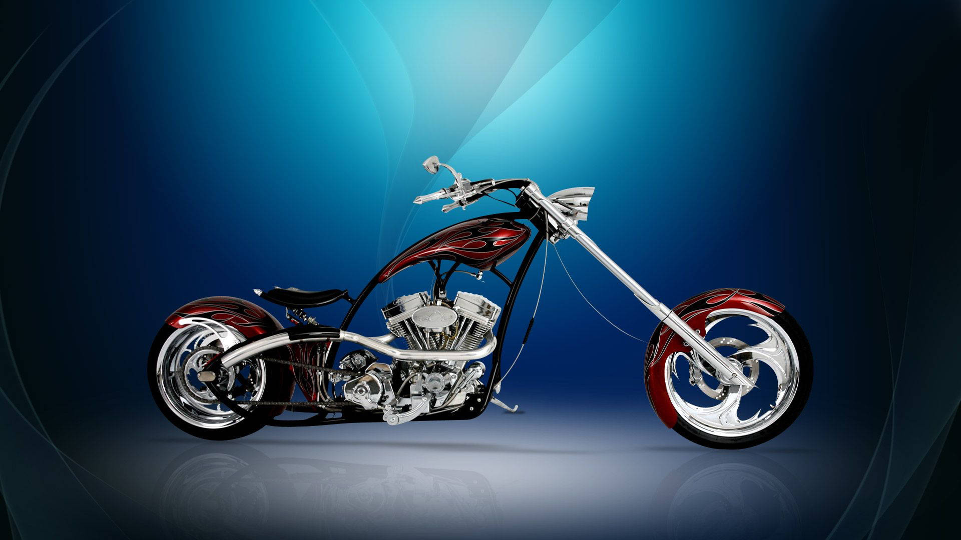 Lightning Red Chopper Motorcycle Background