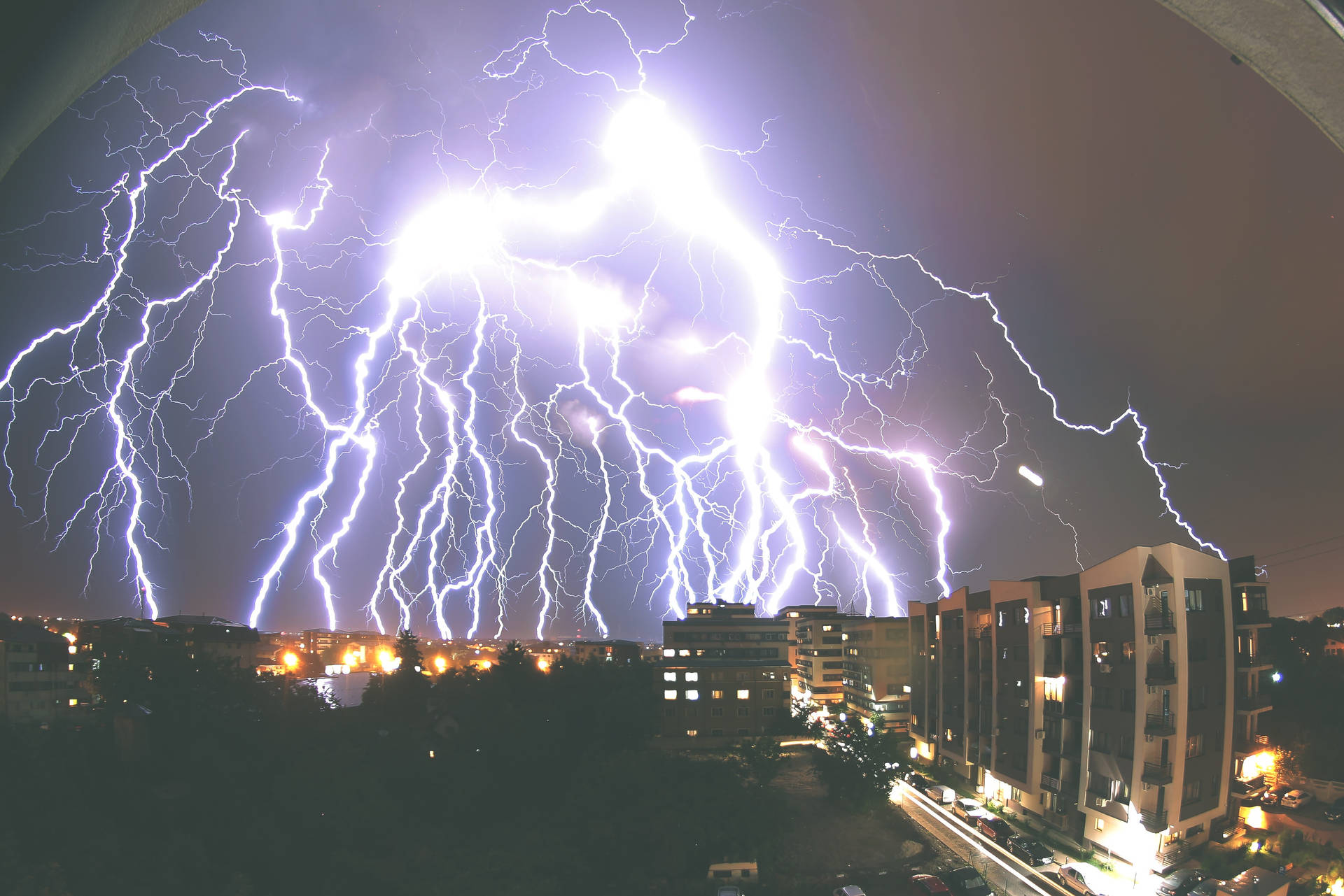 Lightning Storm City Night Sky
