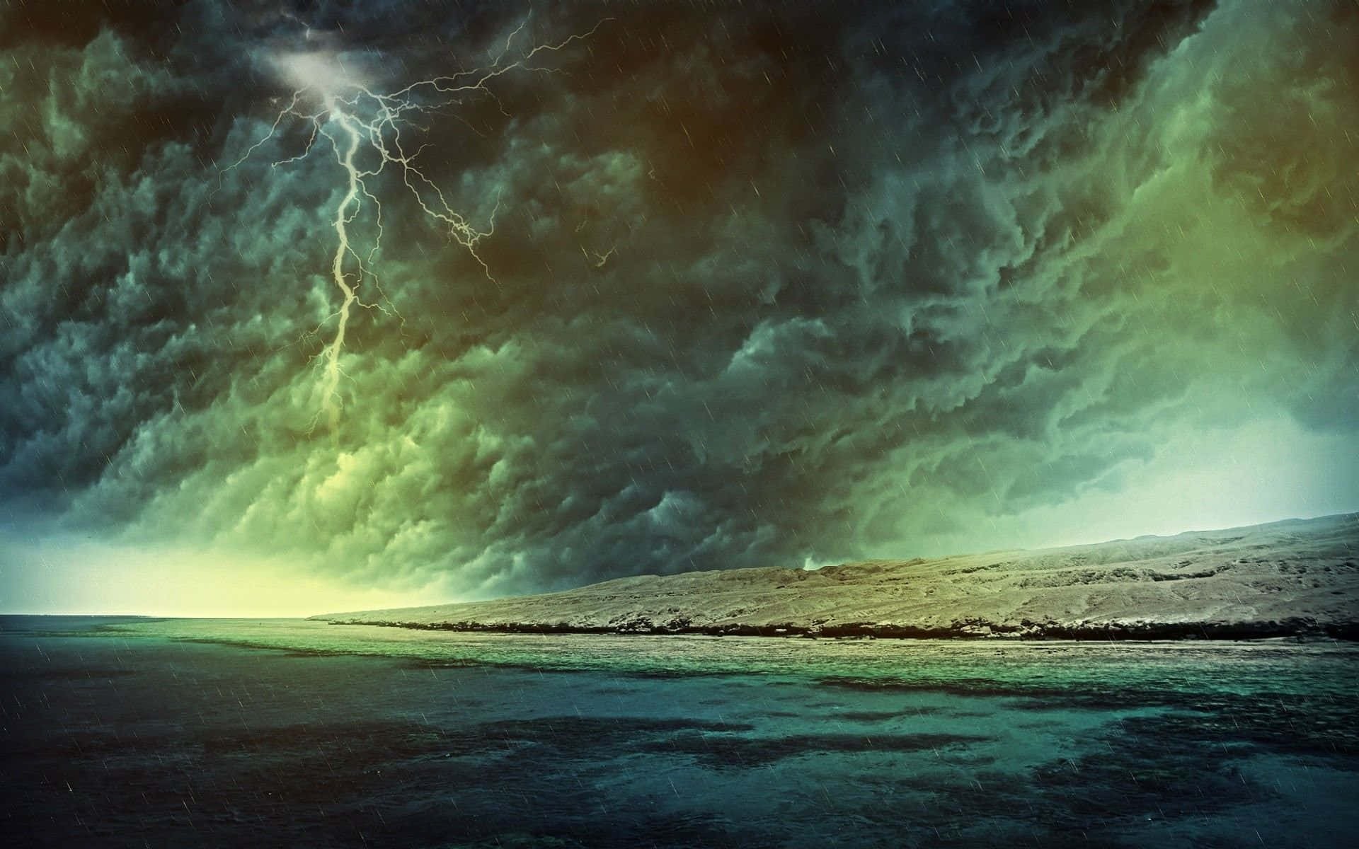 Lightning Storm Over The Ocean Background