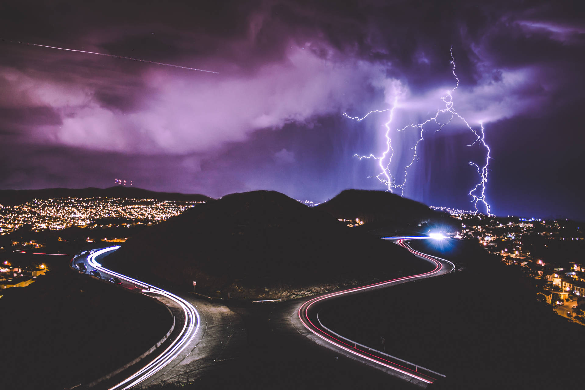 Lightning Strikes In City Landscape Background