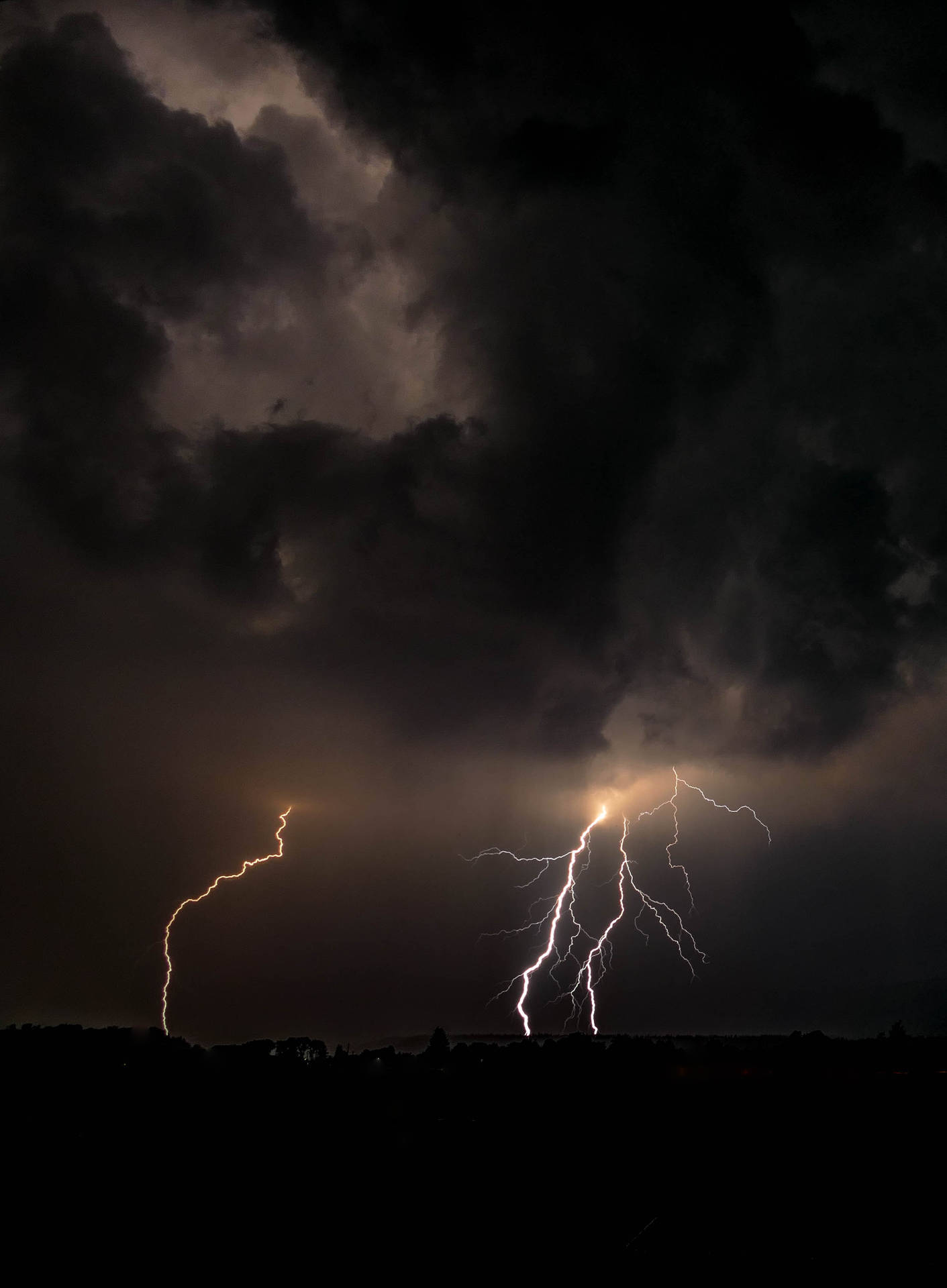 Lightning Strikes In Dark Night Background