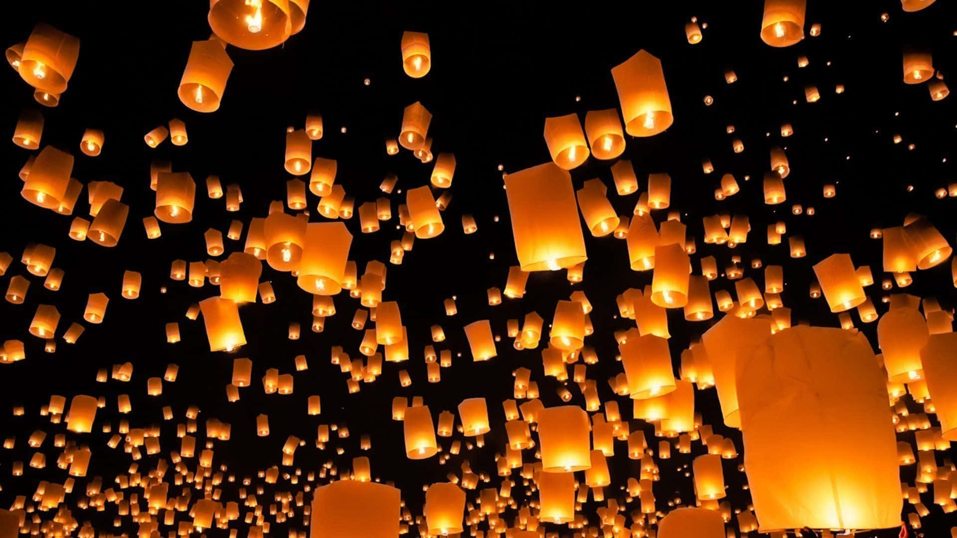 Lights Yellow Sky Lantern Yellow Background