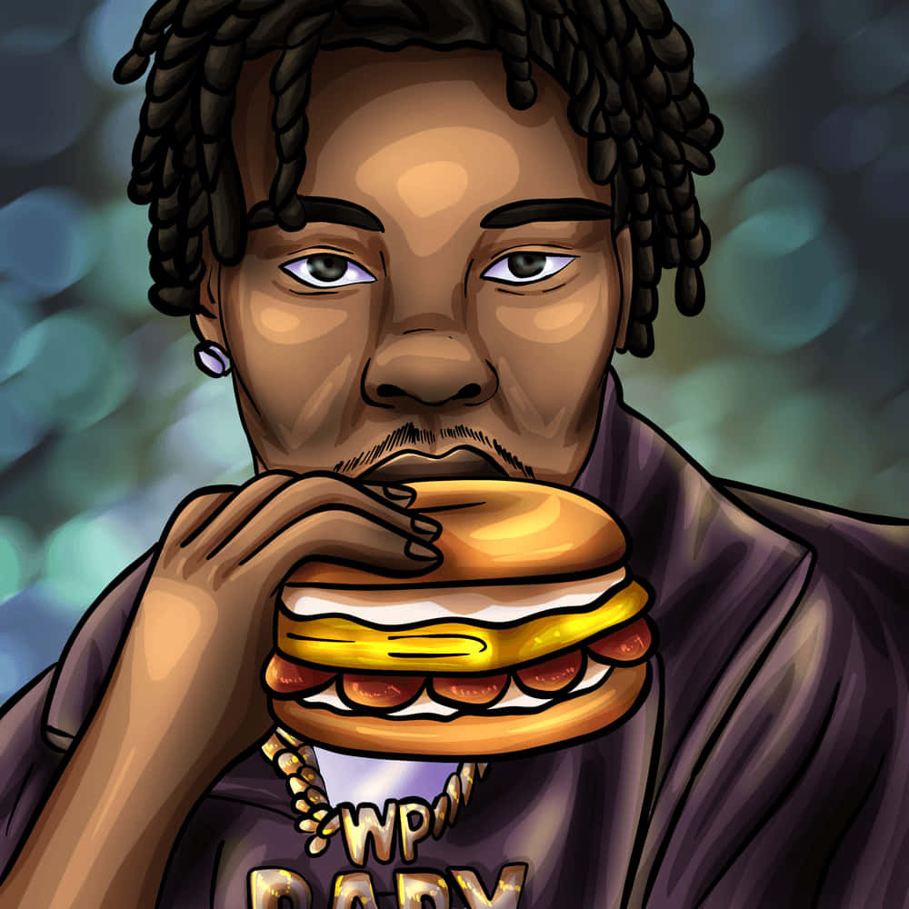 Lil Baby Cartoon Holding Burger Background