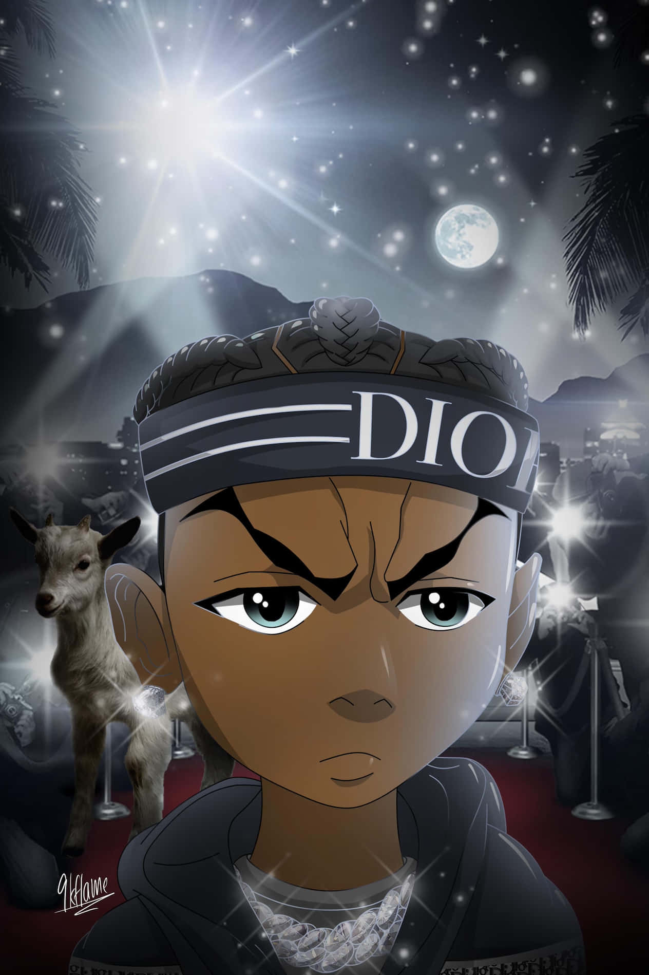 Lil Baby Cartoon With Dior Headband Background