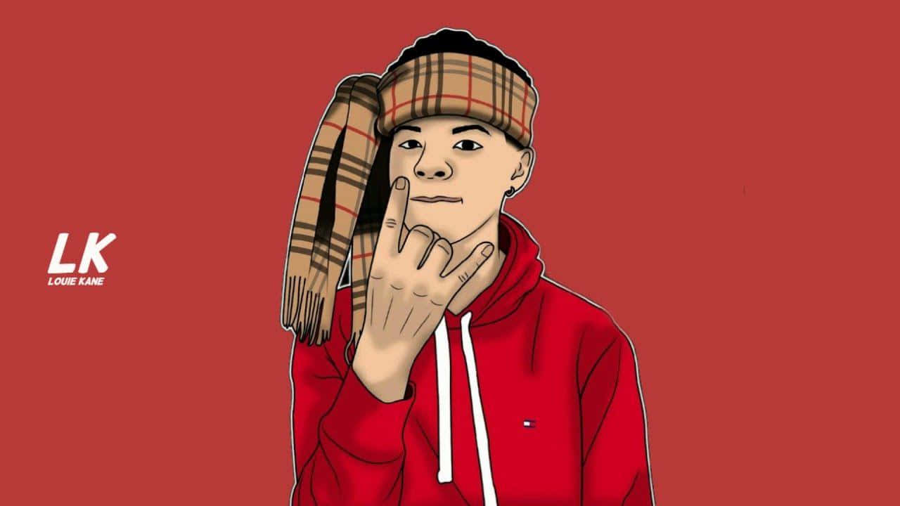 Lil Mosey Taking The Stage In His Signature Red & Black Look. Background