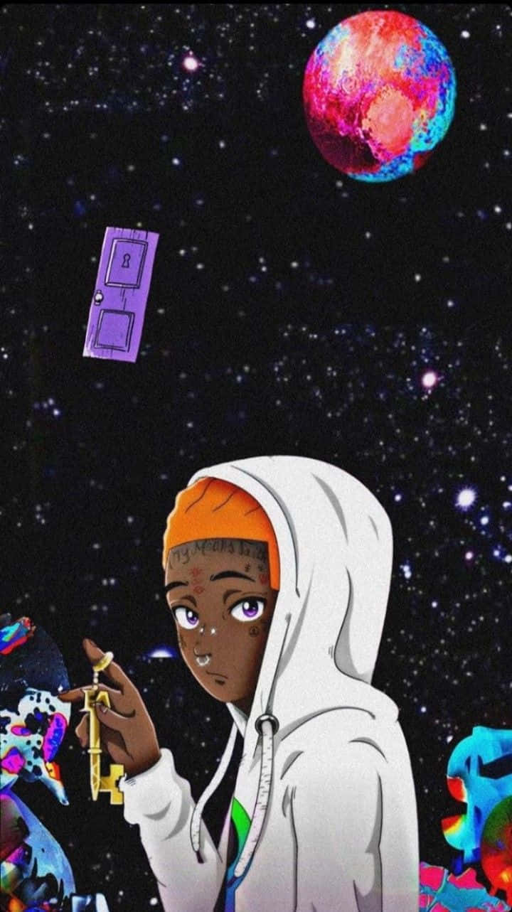 Lil Uzi Cartoon Character In A Hoodie Background