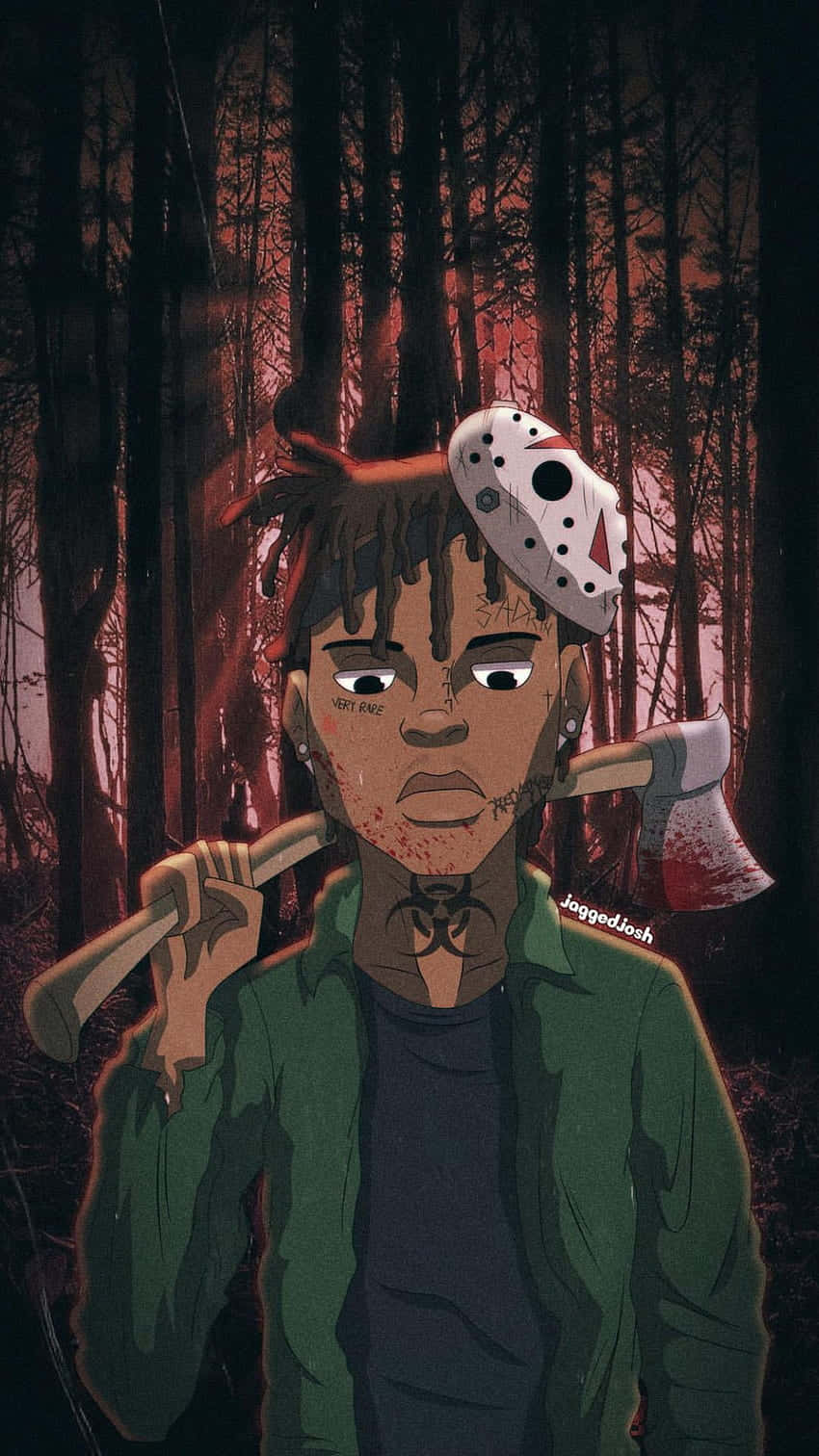 Lil Uzi Cartoon Character With Axe Background