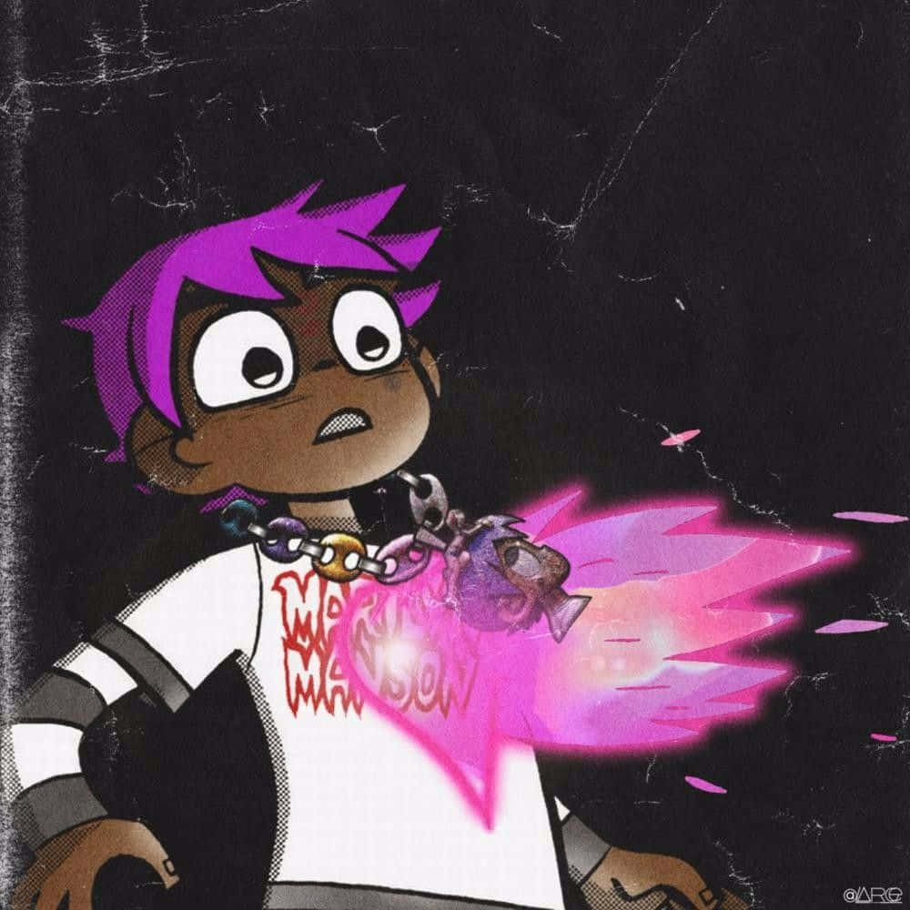 Lil Uzi Cartoon Character With Flaming Heart Background