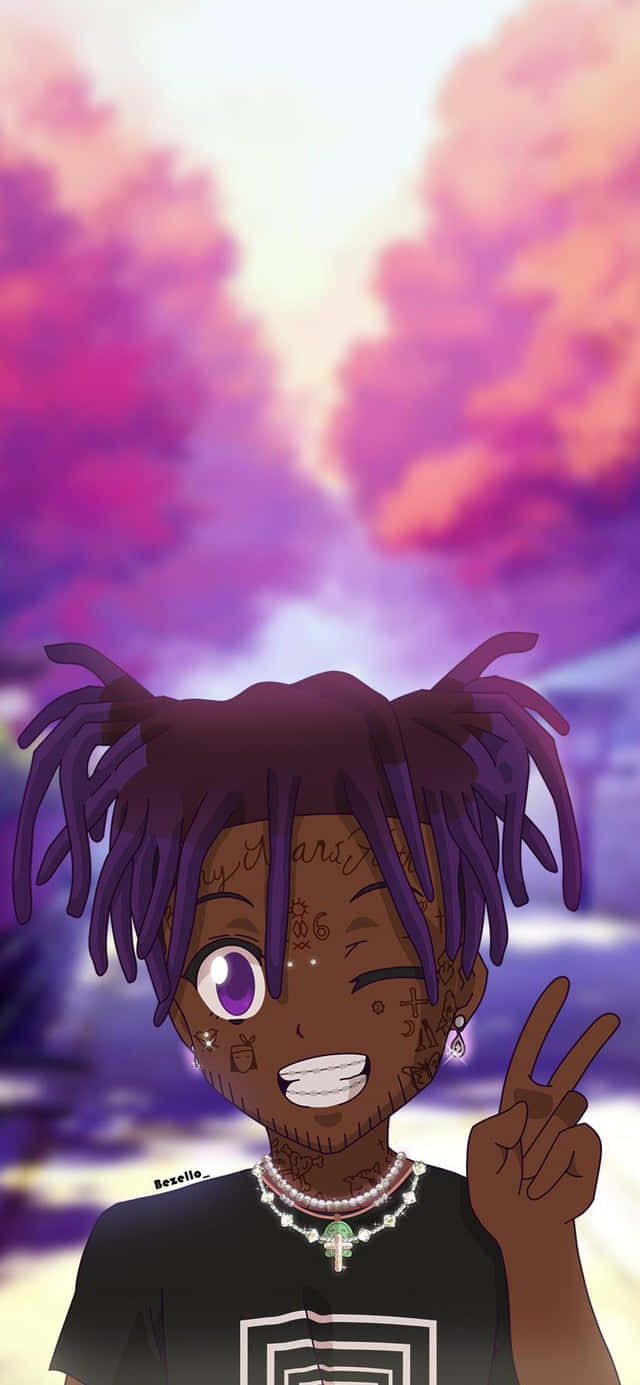 Lil Uzi Cartoon Making Peace Sign Background