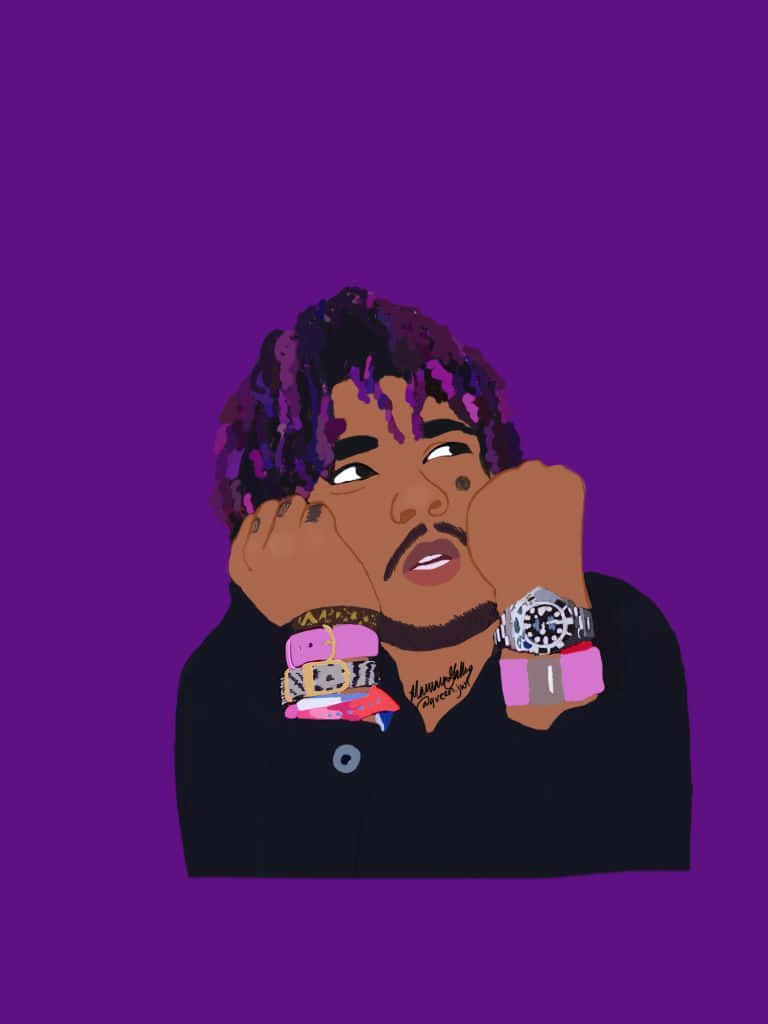 Lil Uzi Cartoon On Purple Background