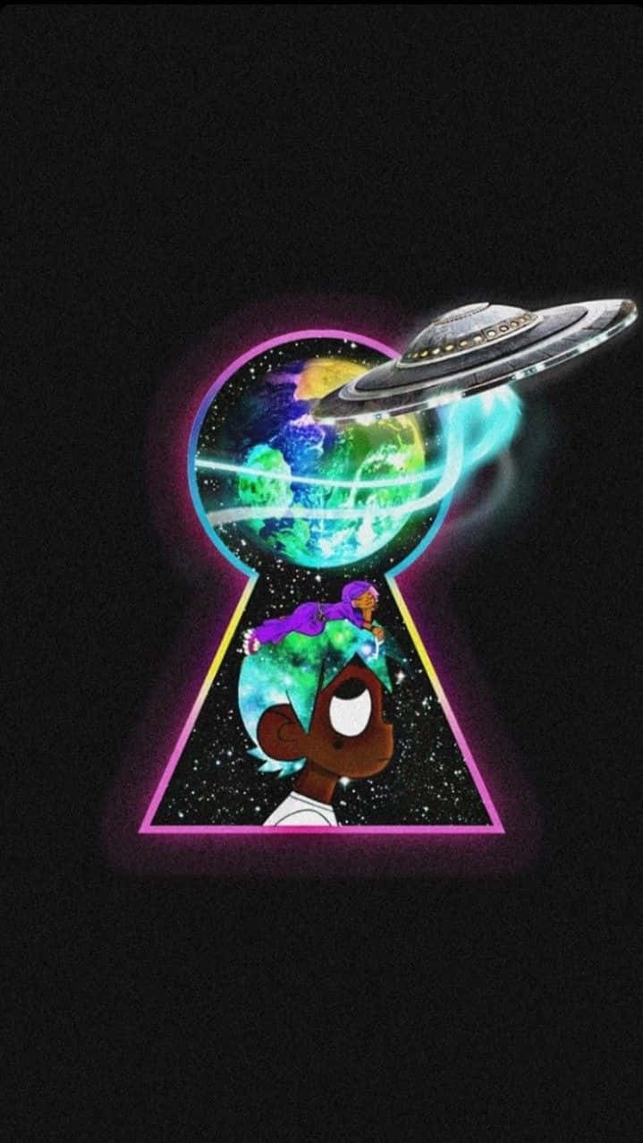 Lil Uzi Cartoon With Keyhole Background