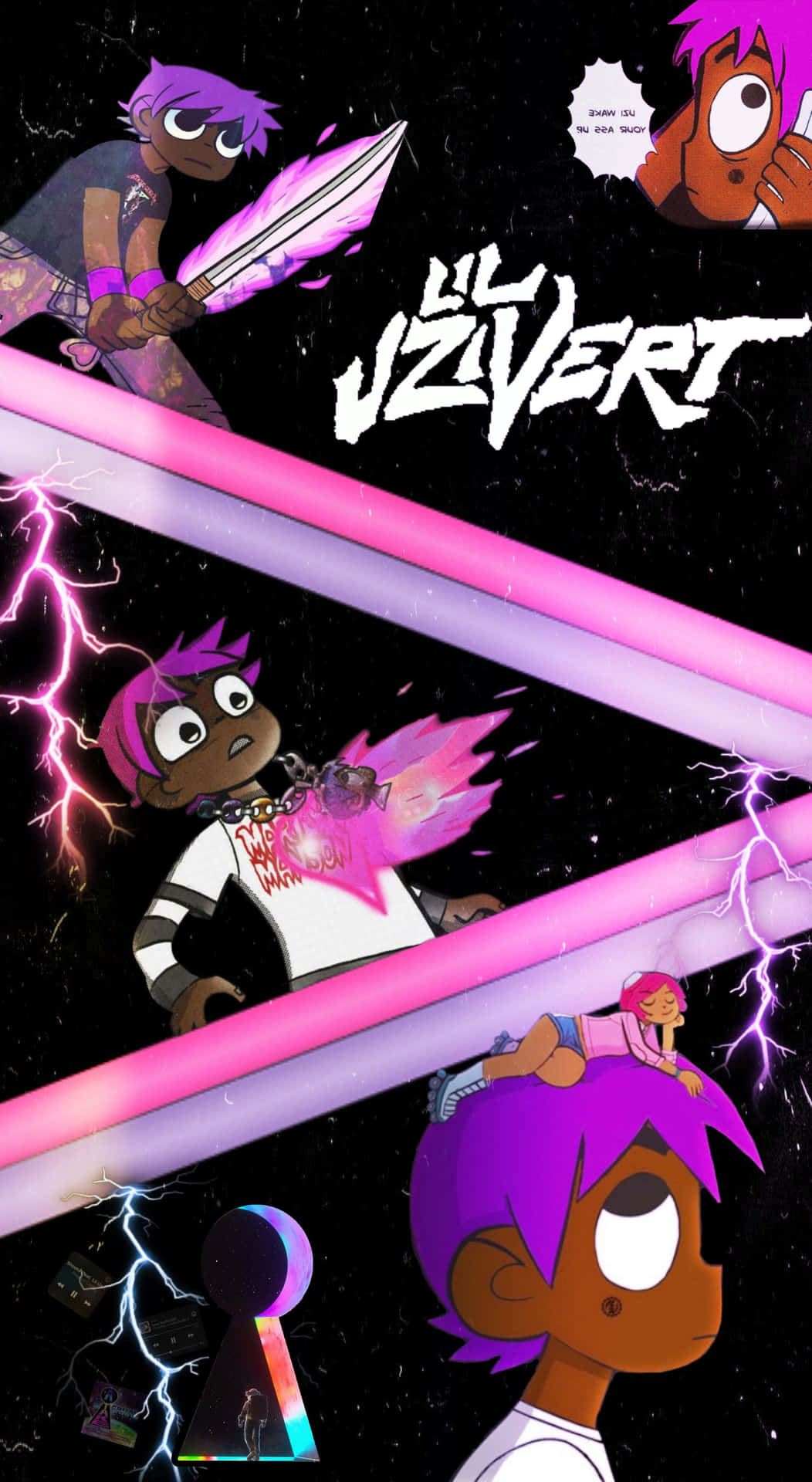 Lil Uzi Cartoon With Logo Background