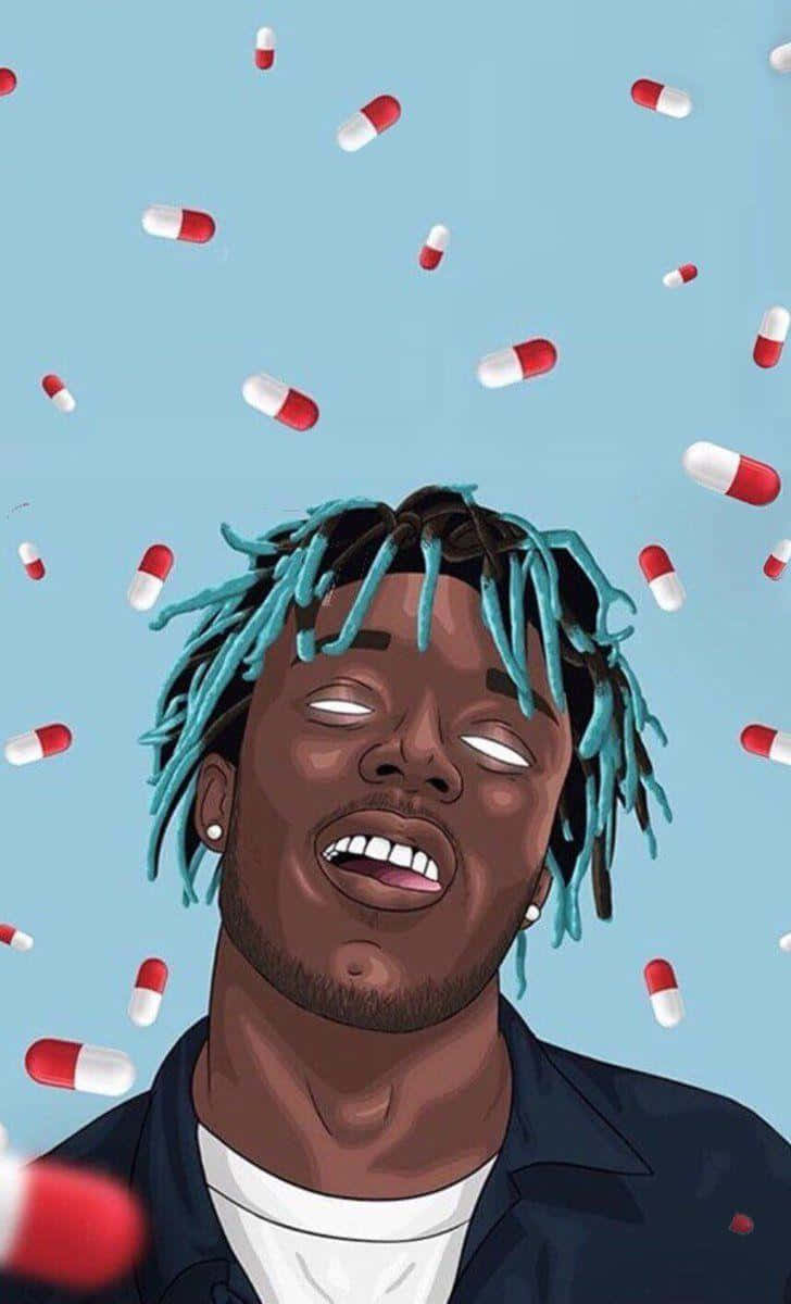 Lil Uzi Cartoon With Pills Background