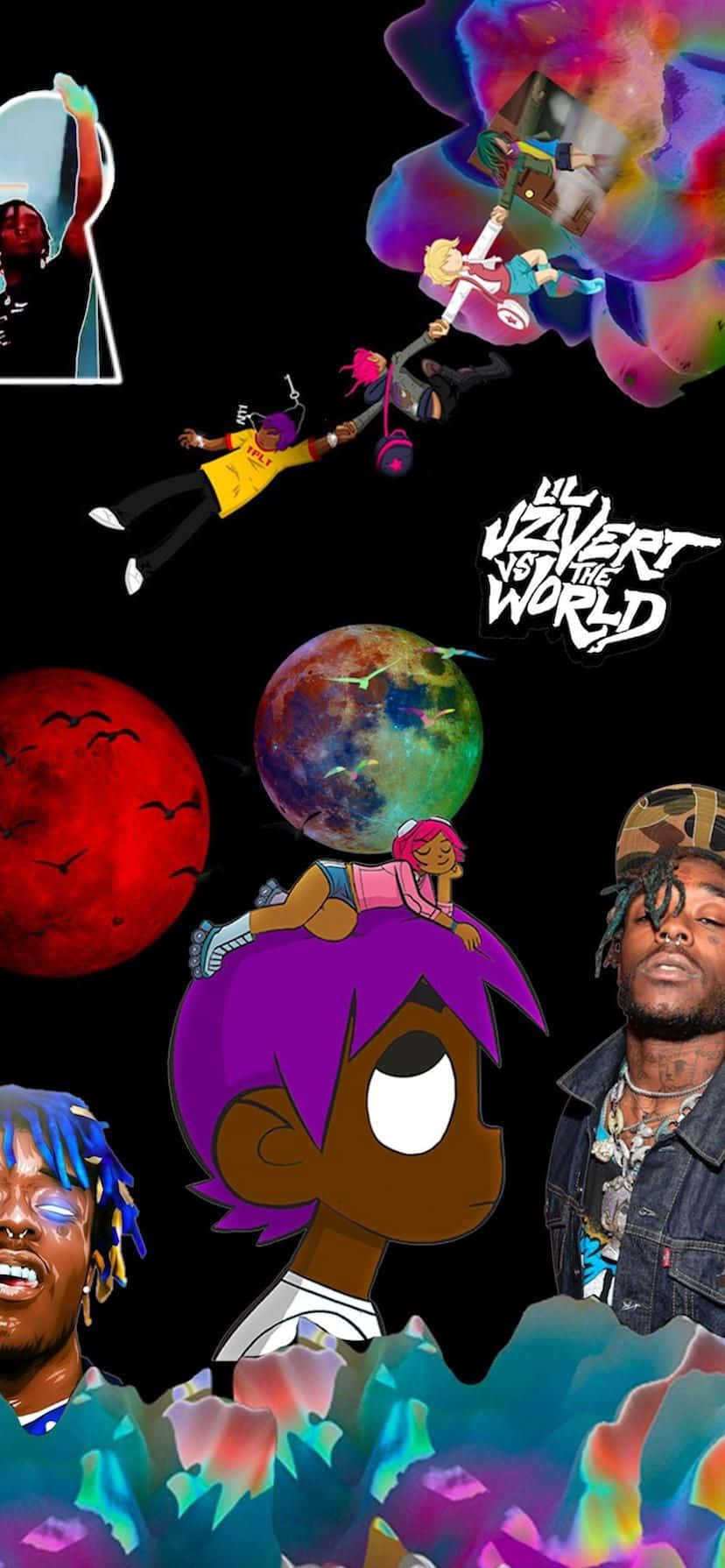 Lil Uzi Cartoon With Rainbow Moon Background