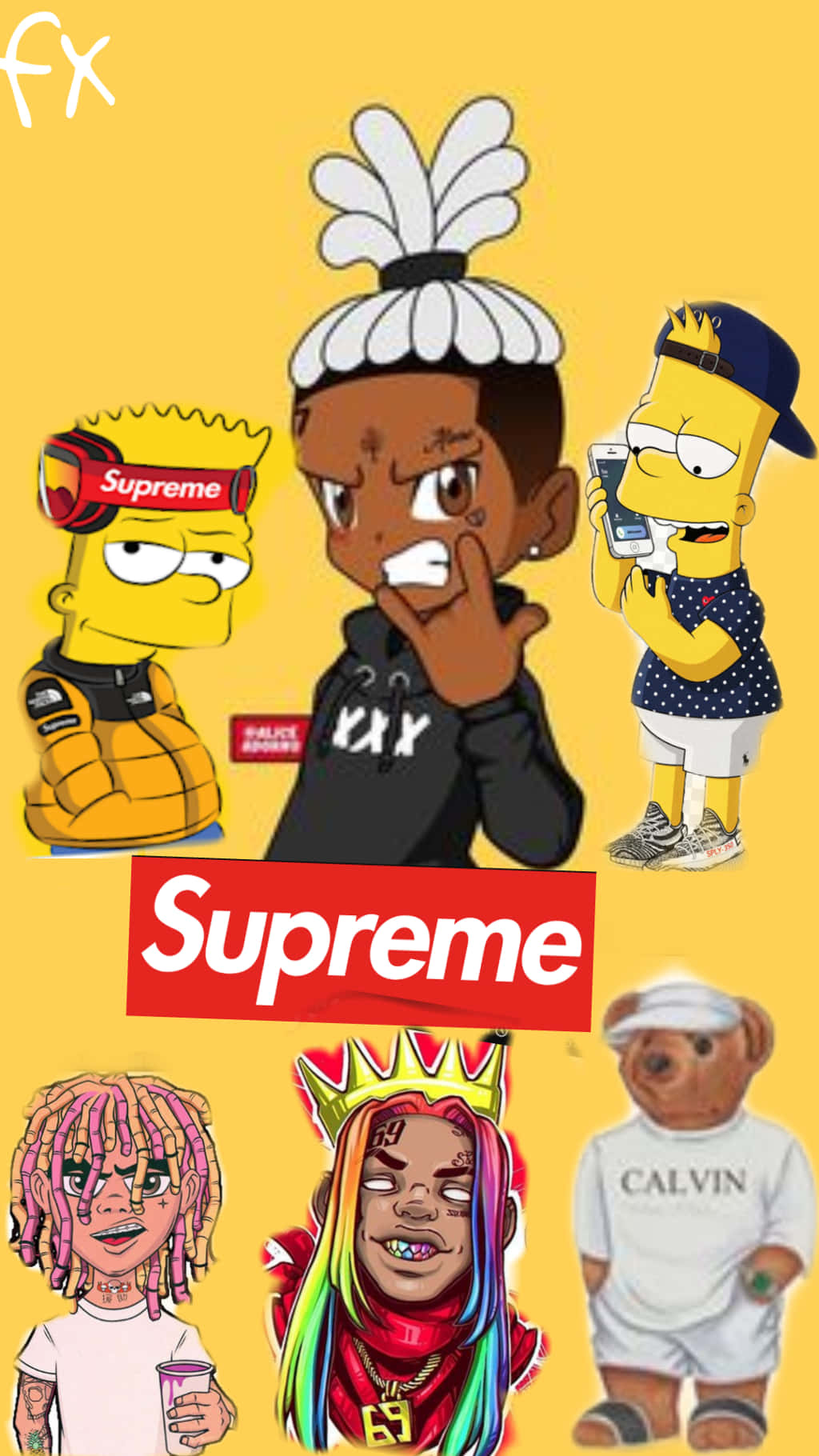 Lil Uzi Cartoon With Supreme Logo Background