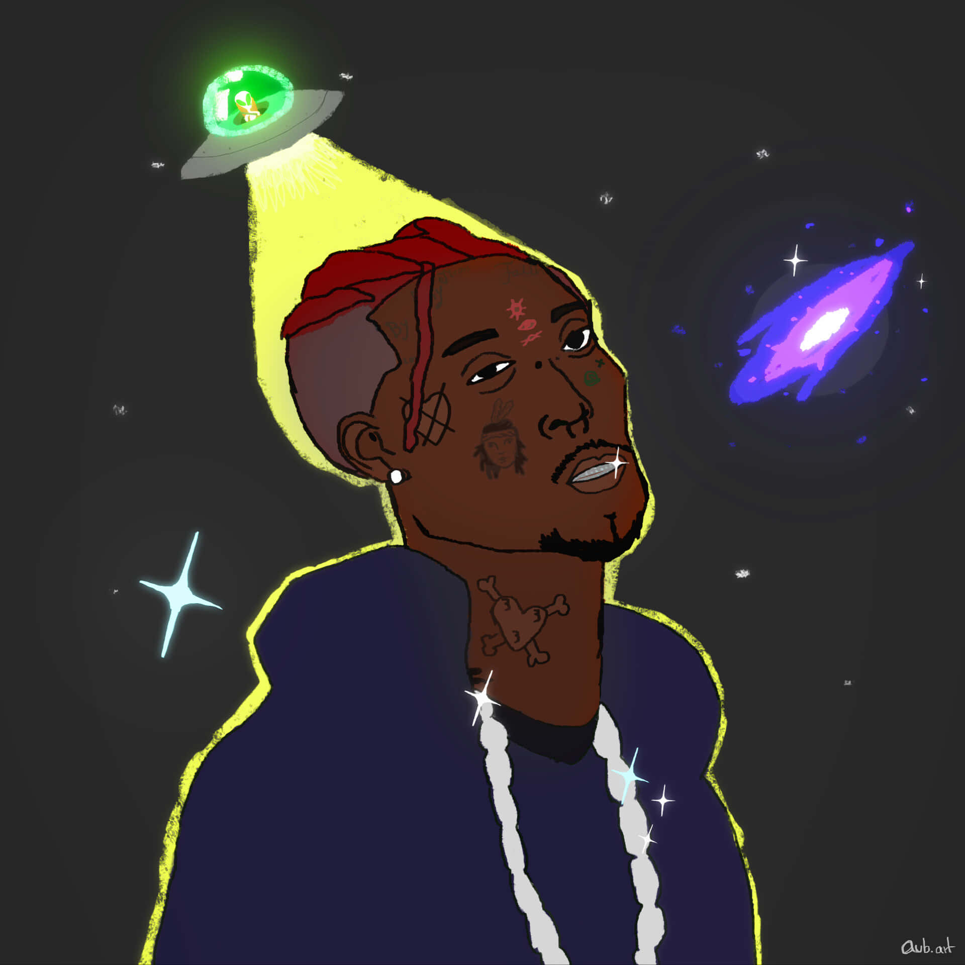 Lil Uzi Cartoon With Ufo Background