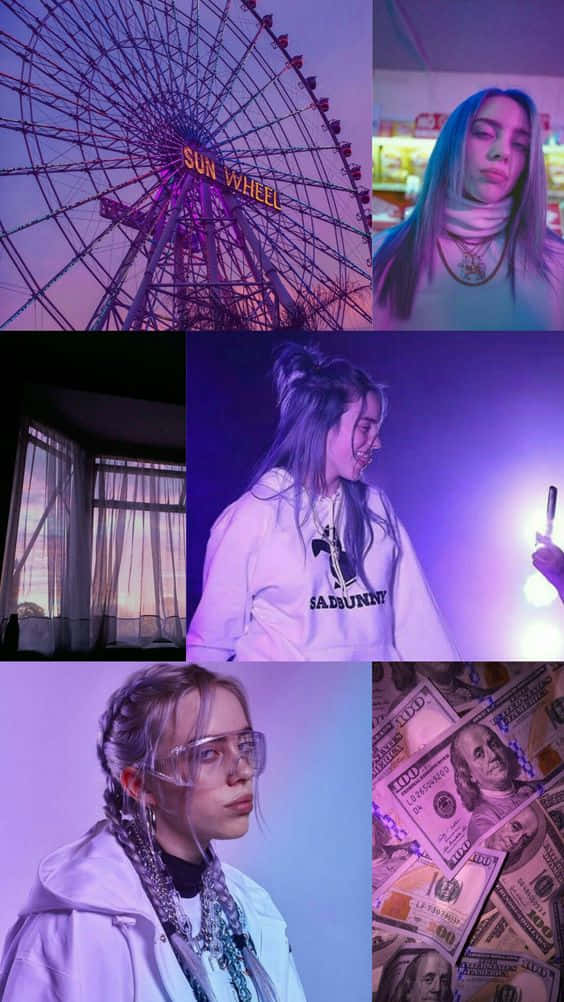 Lilac-hued Headphones On The Rising Pop Star Billie Eilish Background