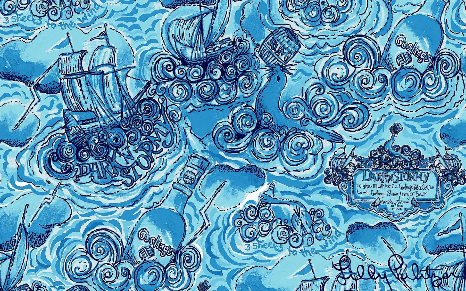 Lilly Pulitzer Blue Ship Background