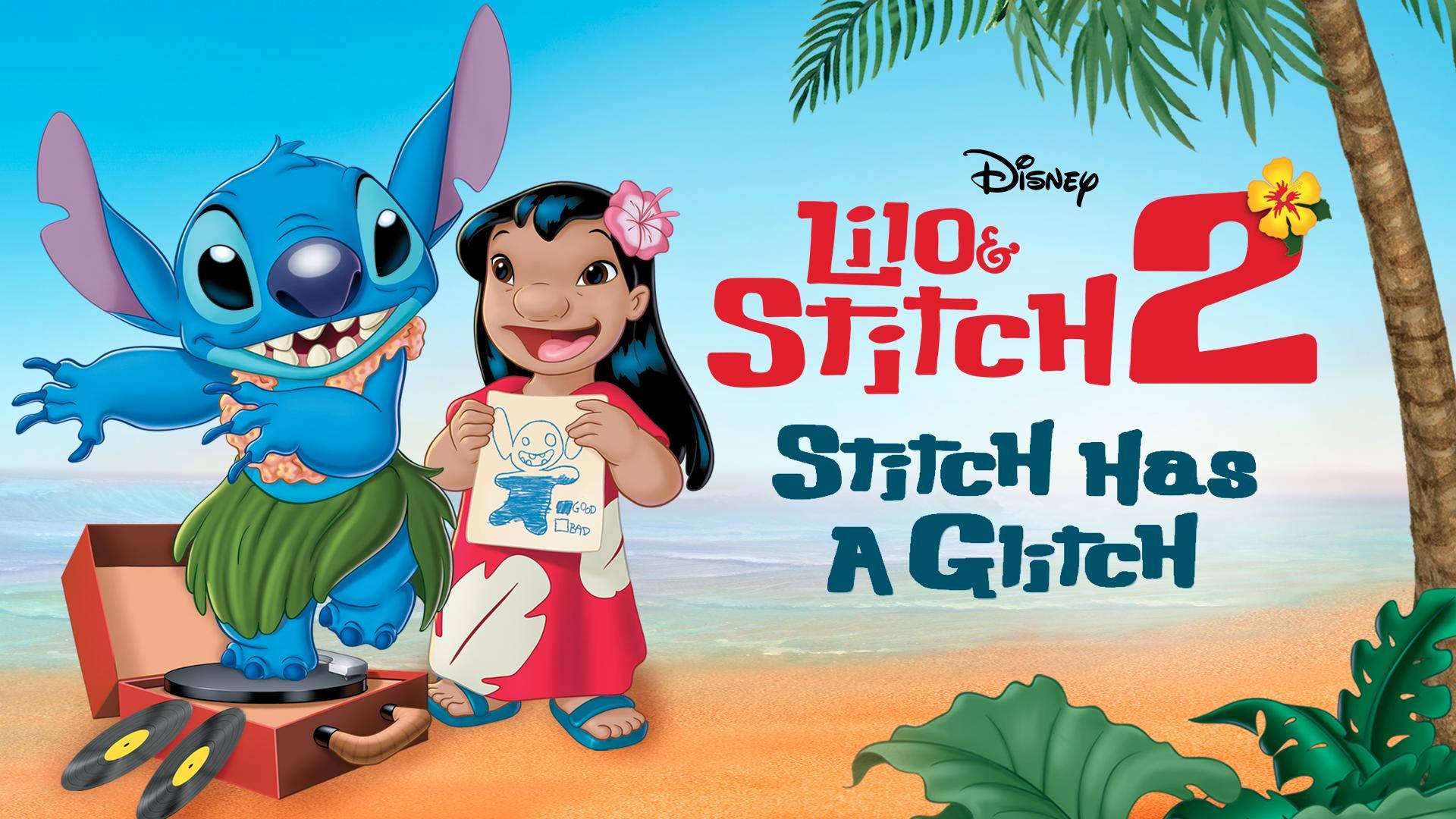 Lilo And Stitch 3d Style Drawing With Ocean Background