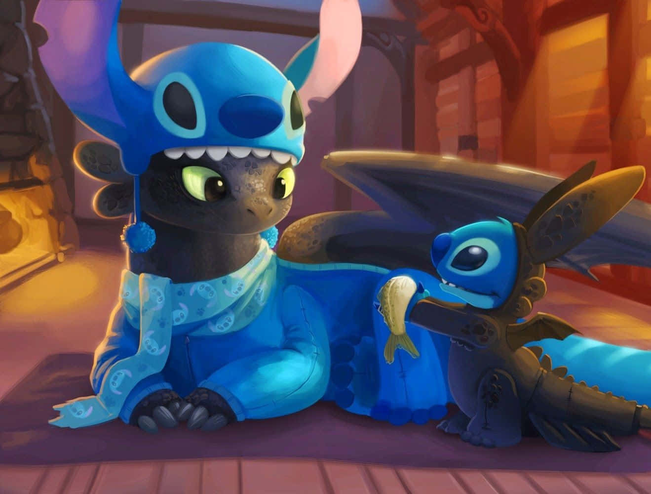 Lilo And Stitch Enjoying A Magical Moment Together Background