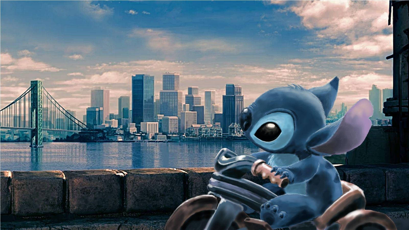 Lilo Stitch Cycling In The City Background