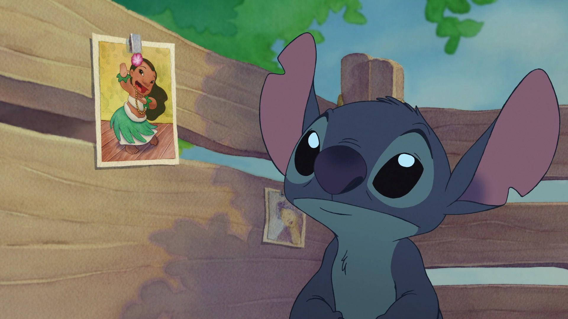 Lilo Stitch Looking At A Picture Background