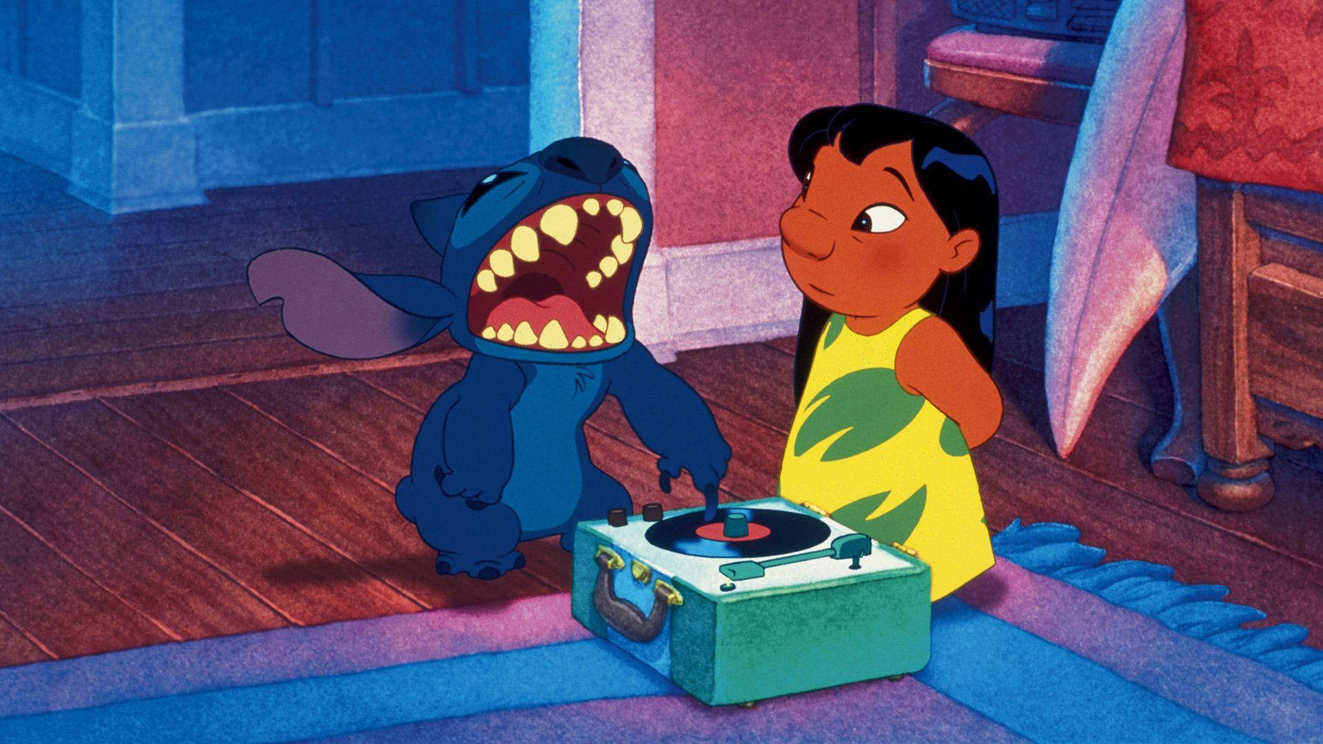 Lilo Stitch Playing Vinyl Record Background