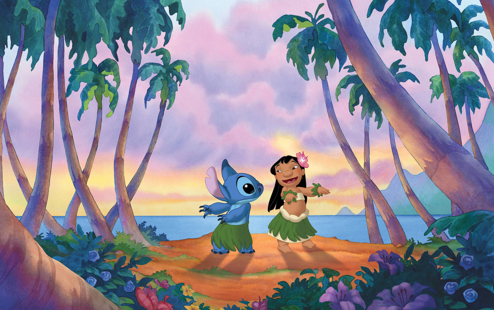 Lilo Stitch Sunset Hula Dance Background