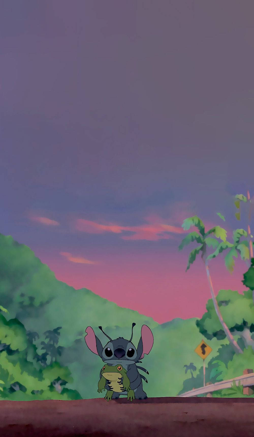 Lilo Stitch With A Big Frog Background