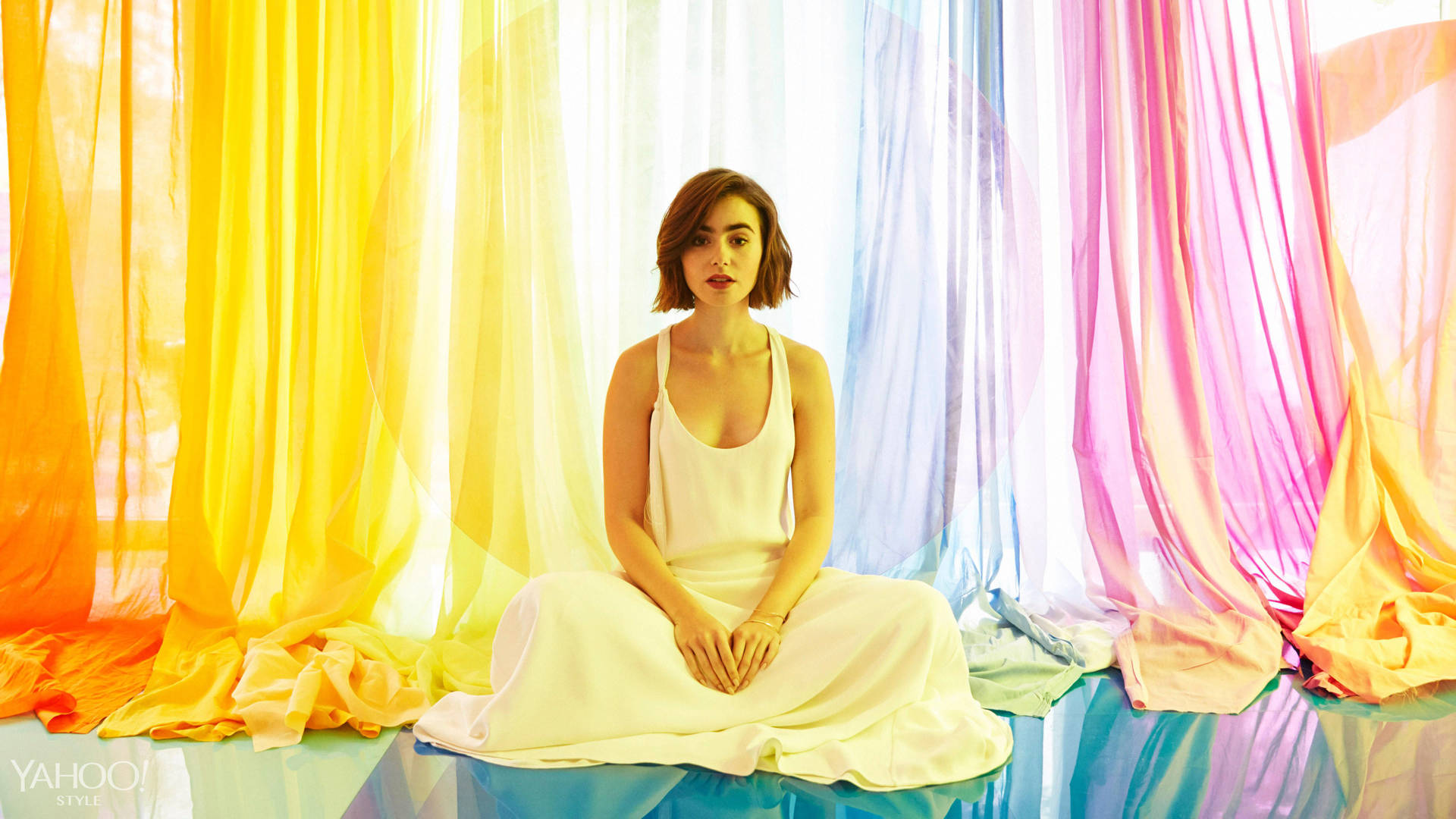 Lily Collins Colorful Photoshoot Background