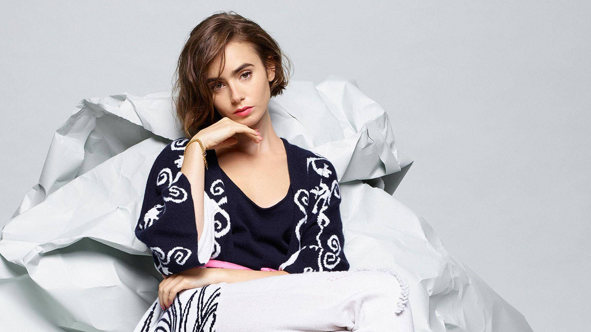Lily Collins In Chic Photoshoot Background