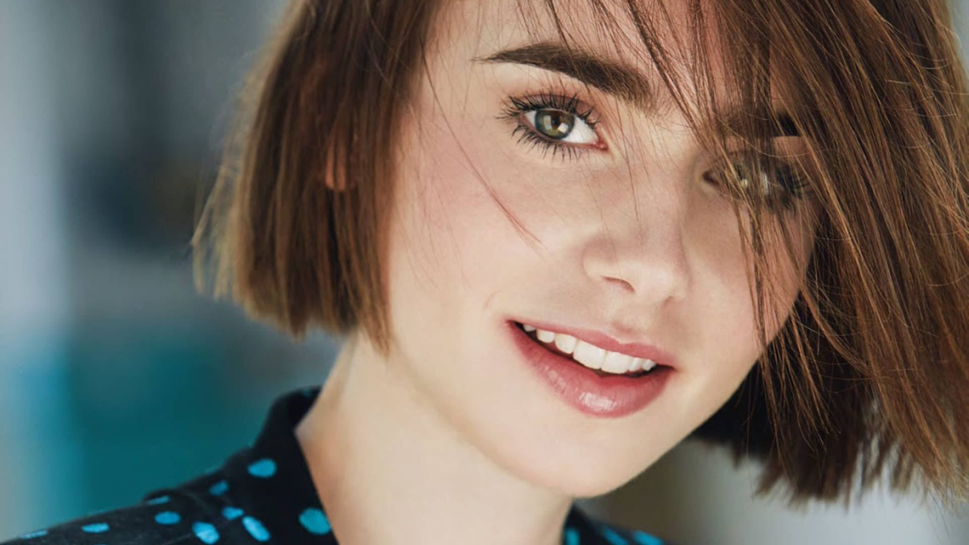 Lily Collins Short Bobbed Hair Background