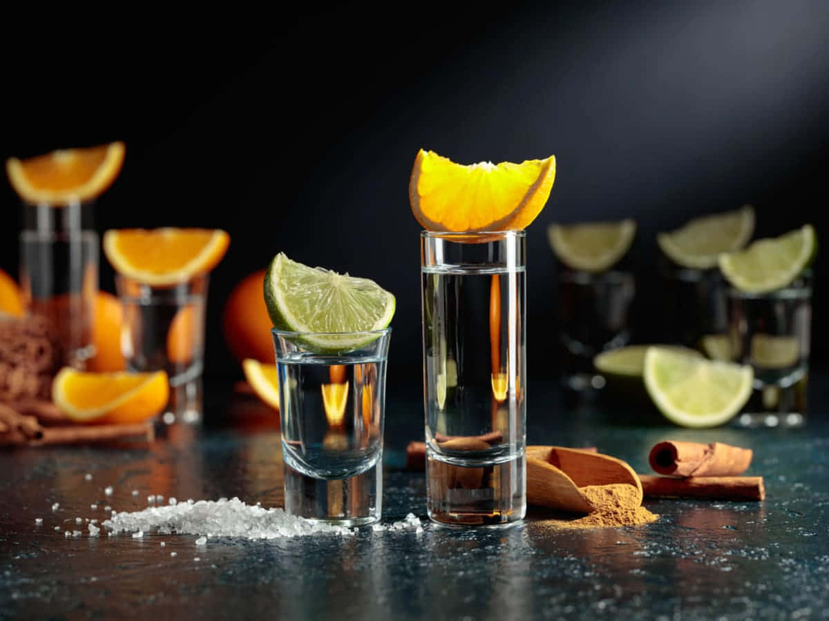 Lime And Orange Cocktail Drinks On Marble Background