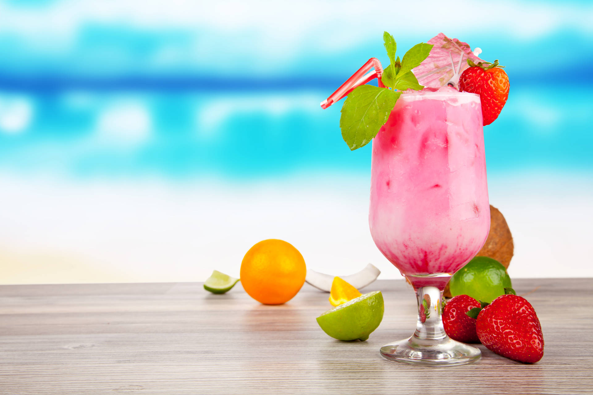 Lime And Strawberry Smoothie Tropical Drink Background