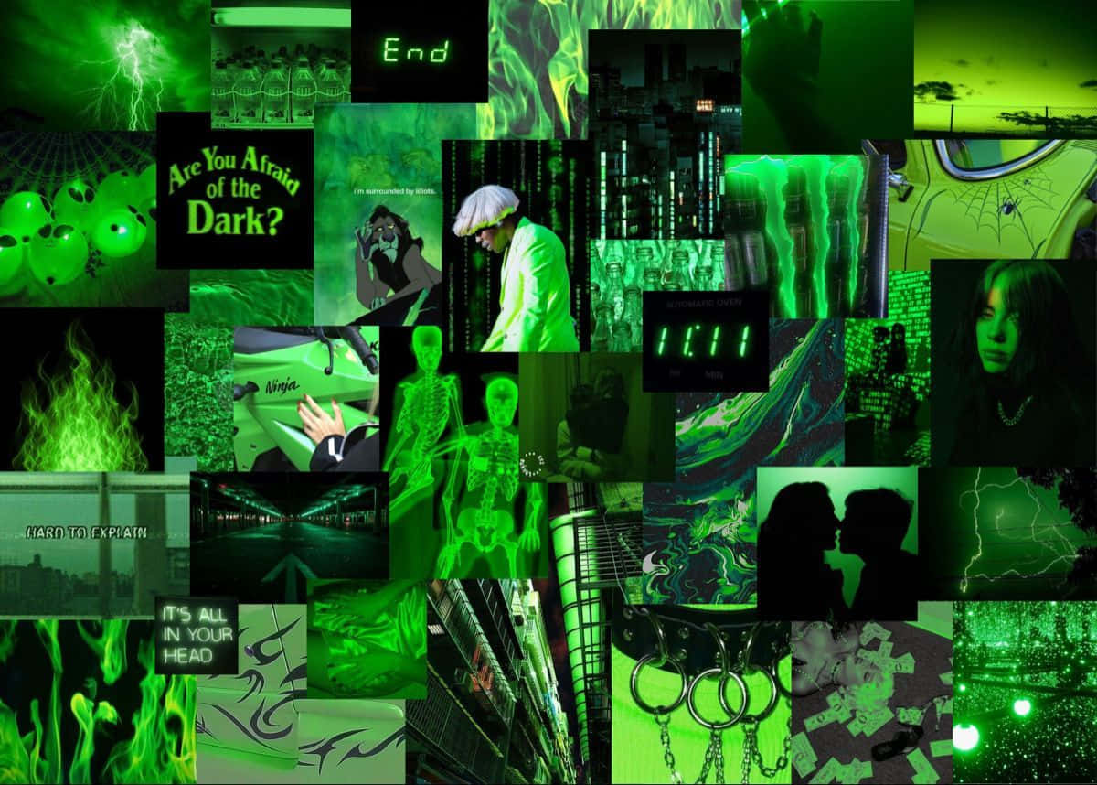 Lime Green Aesthetic Collage Desktop Background