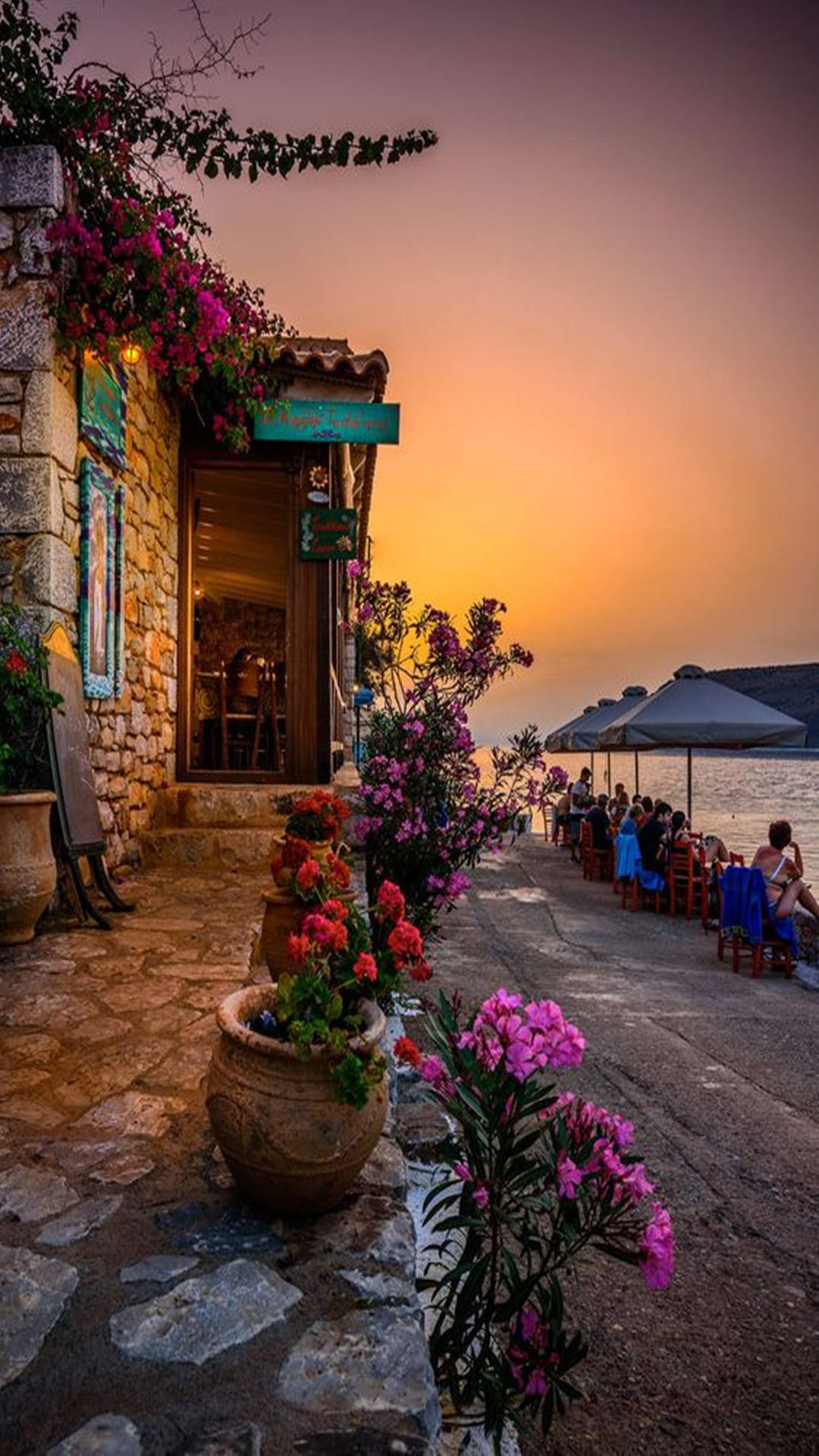 Limeni Village Sunset And Flower Mobile