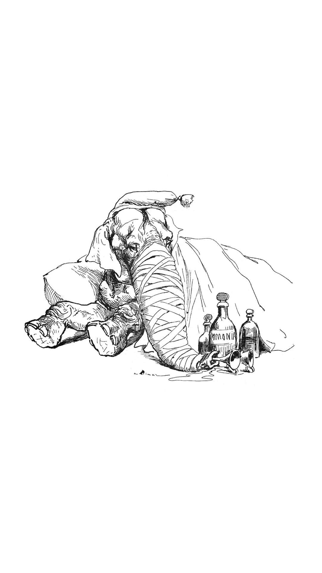 Line Art Elephant With A Wrapped Trunk