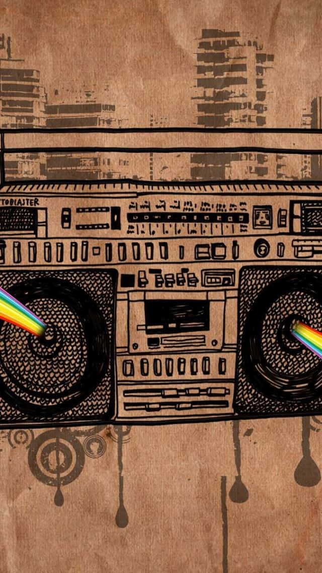 Line Art Of A Boombox Radio Receiver Background