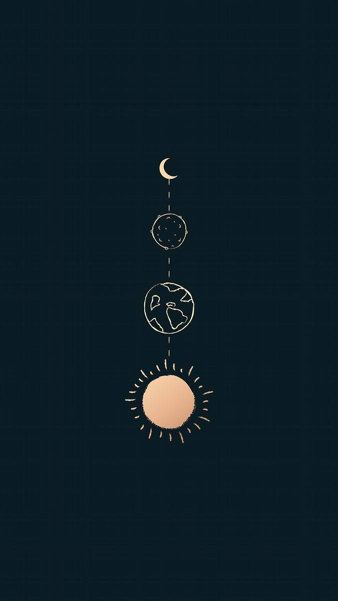 Line Art Sun Earth Moon Cool Android Background