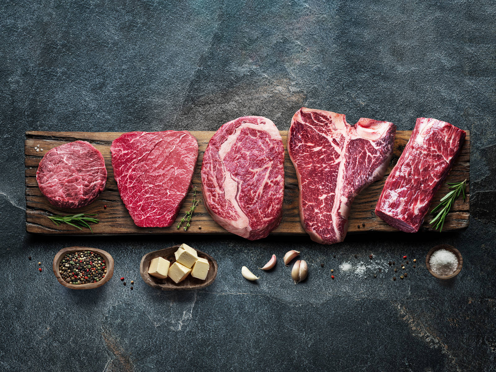 Lined Up Slices Of Kobe Beef