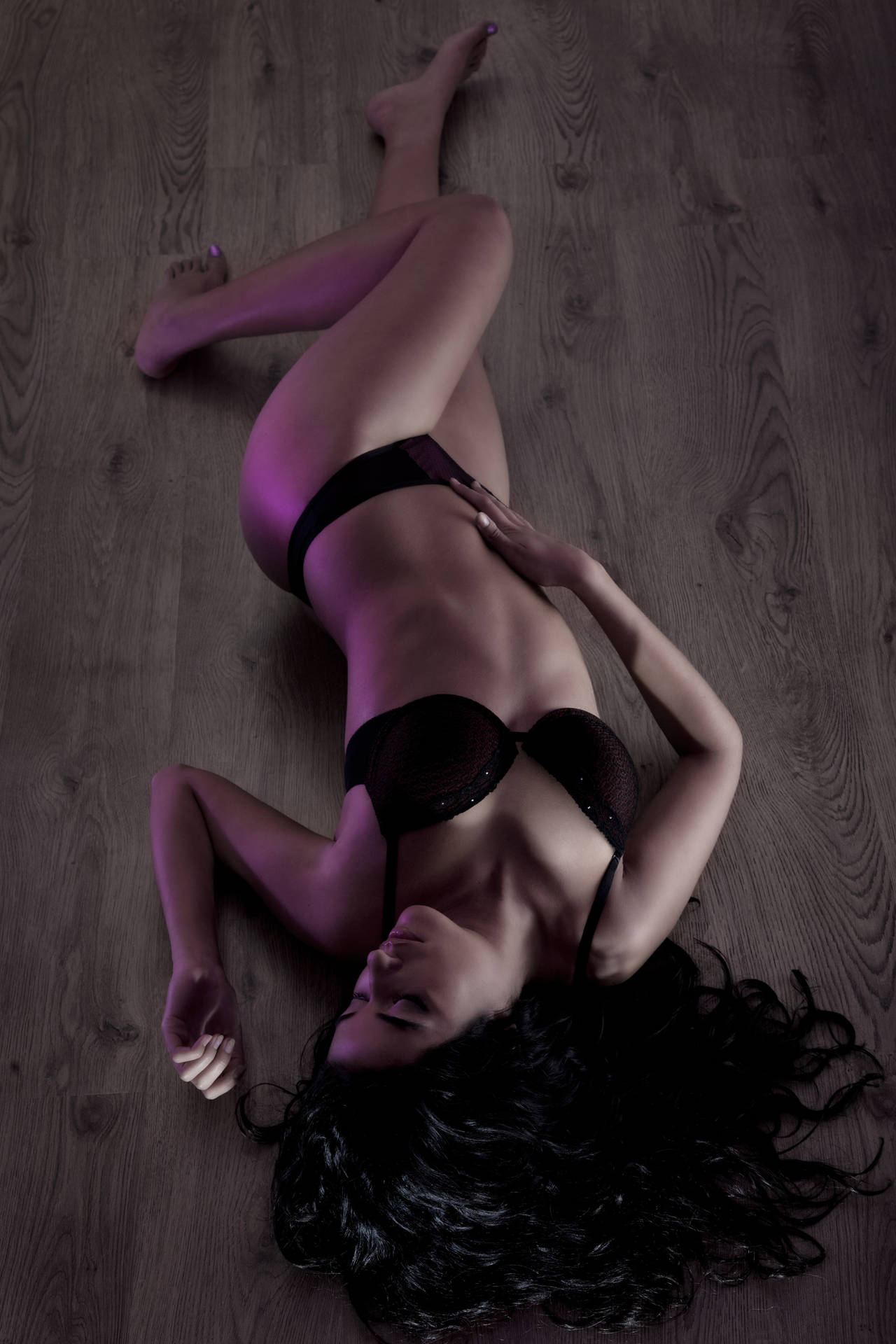 Lingerie Model On The Floor Background