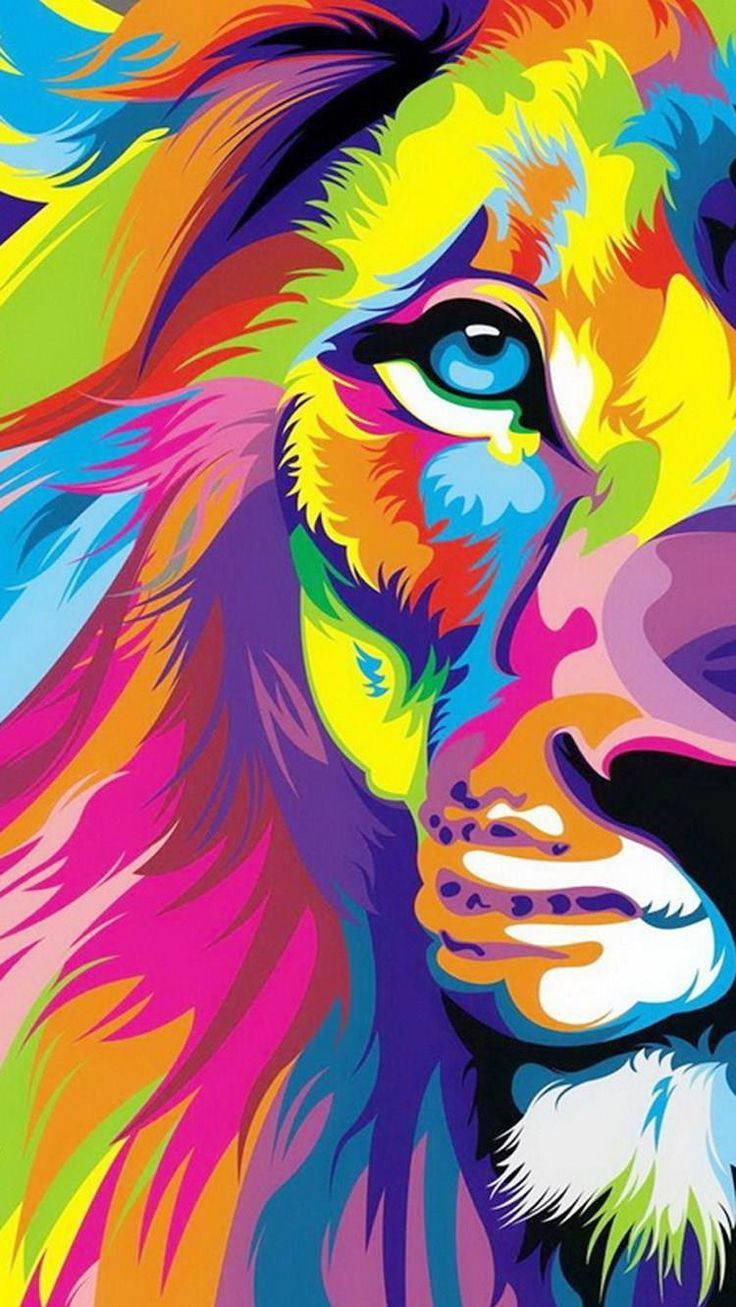 Lion Colorful Artwork Top Iphone Background