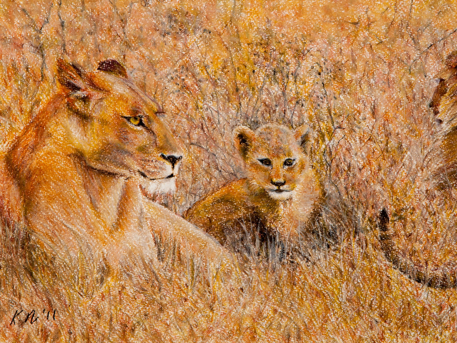 Lion Cub Pastel Art Background