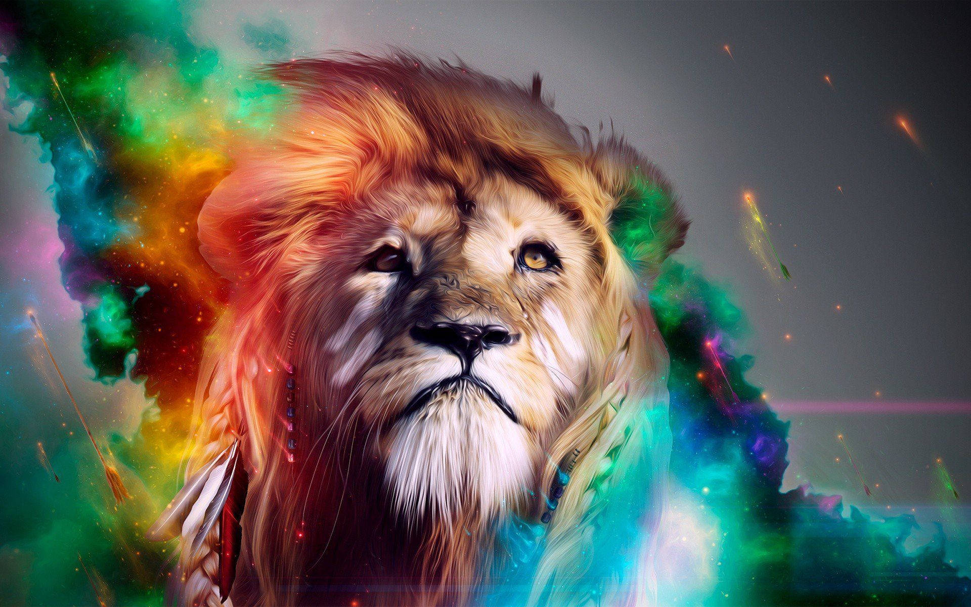 Lion Galaxy Rainbow Smoke Design Background