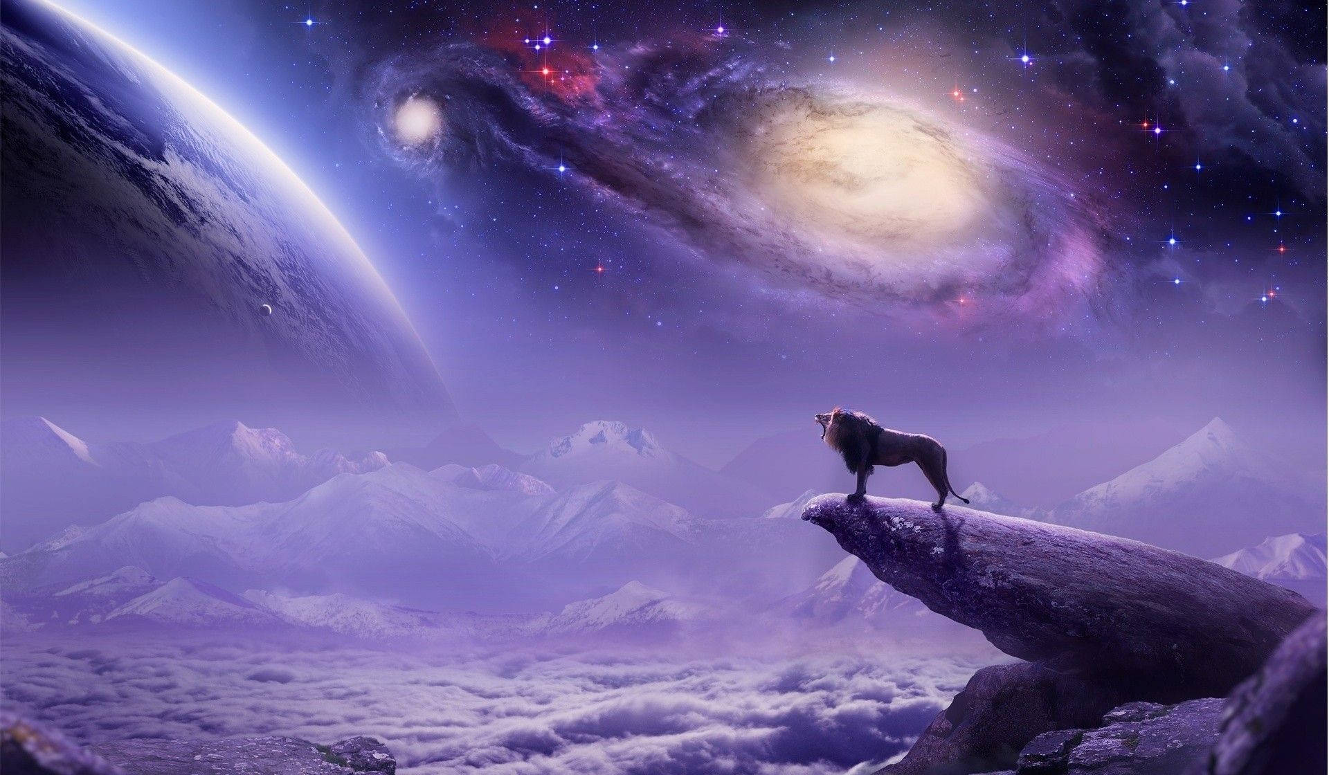 Lion Galaxy Silhouette Purple Cosmos
