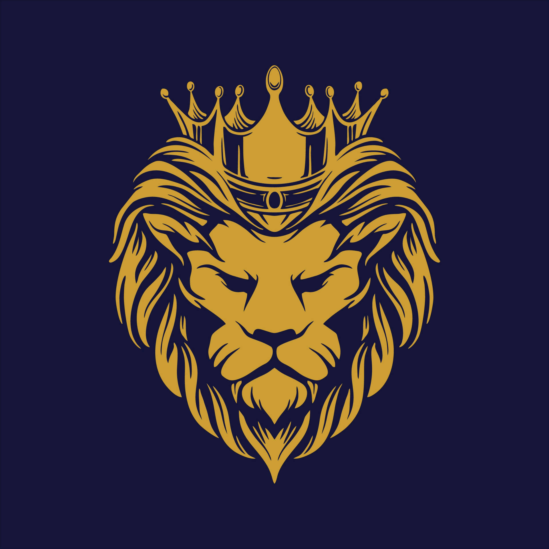 Lion Head With Crown In Blue Background