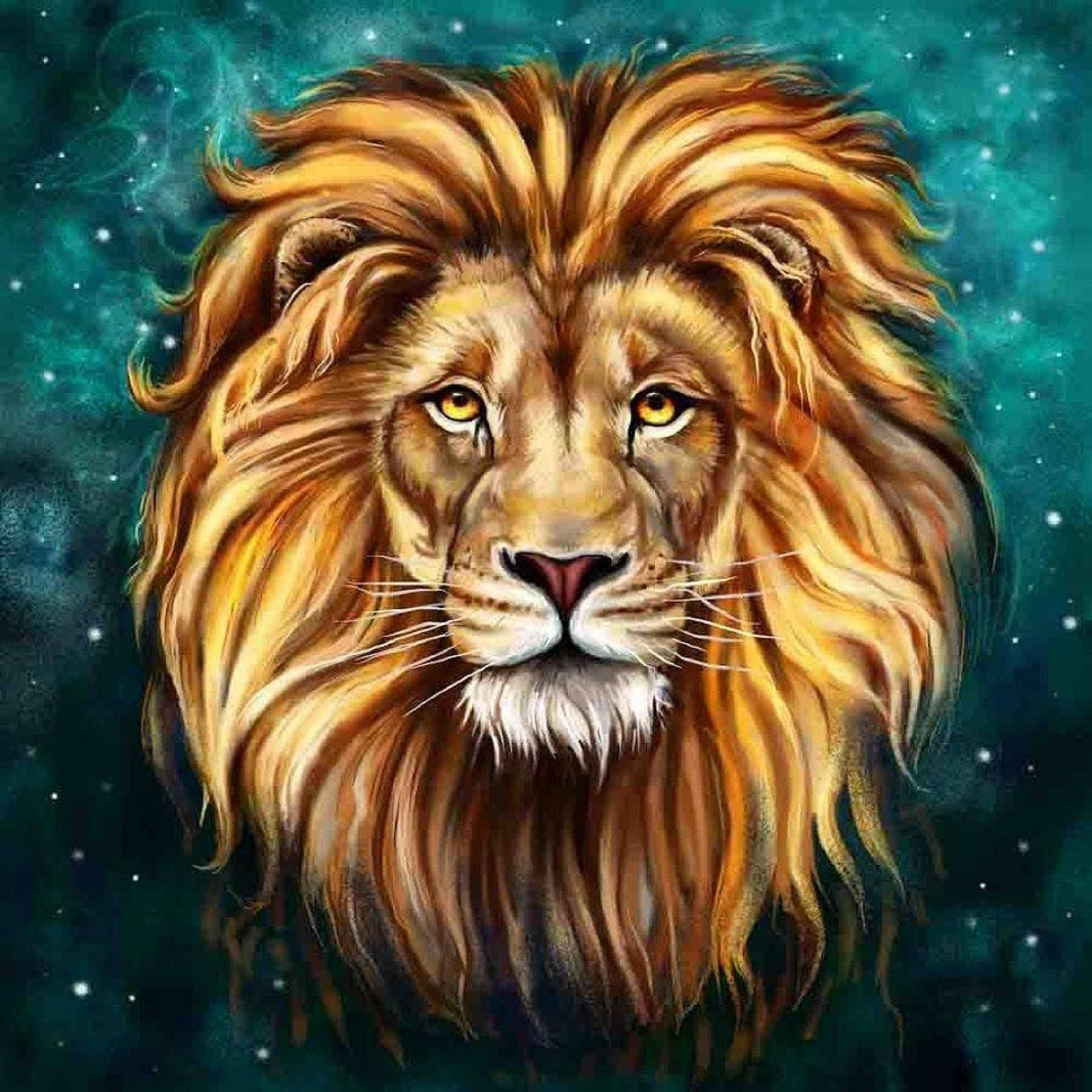 Lion Head With Stars Digital Art Background