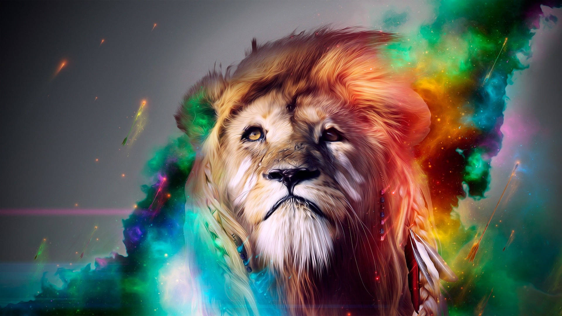 Lion With Colorful Smoke Background