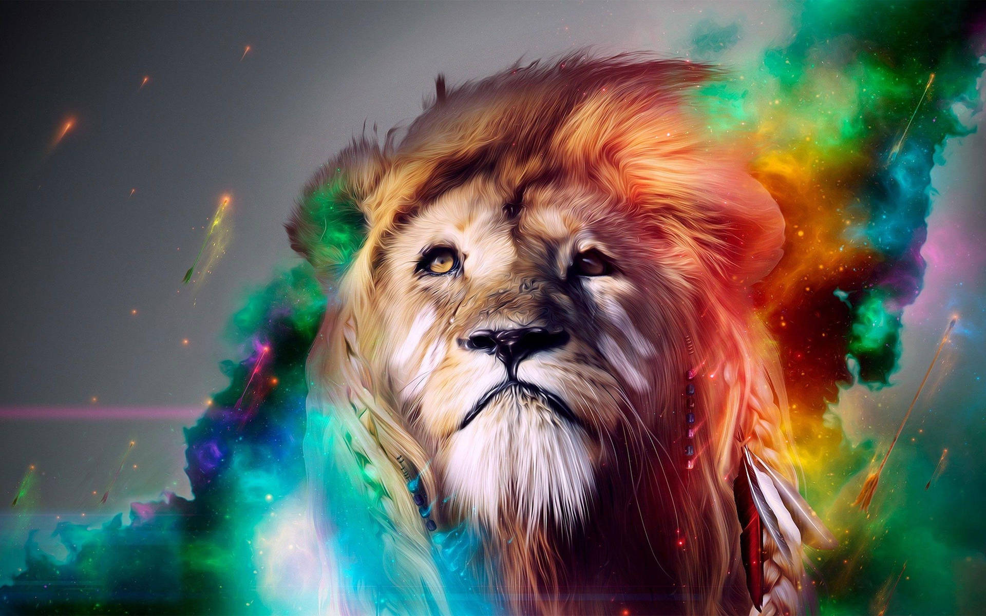 Lion With Nebula Cool Hd Background