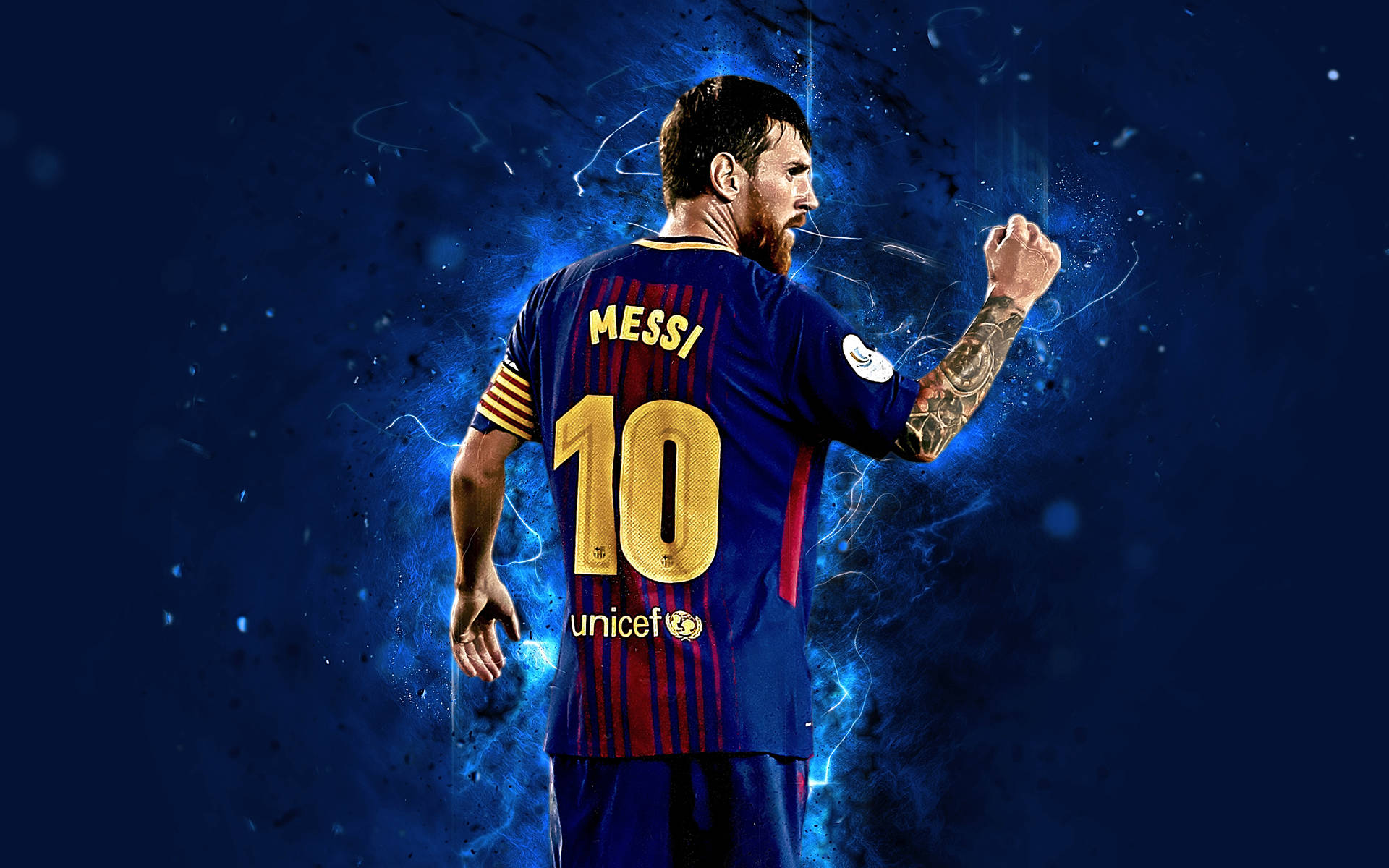 Lionel Messi 2020 Raised Fist Background